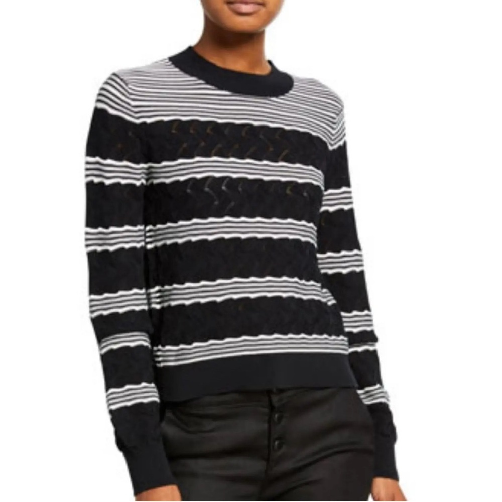 Club Monaco Striped Black and White Women's Crewneck Sweater (size XS)